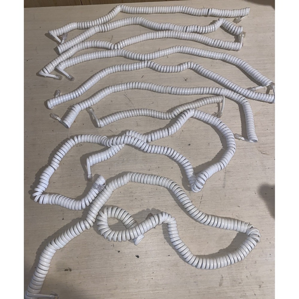 Large Lot 9 Phone Handset w Coil Cord Landline Vtg - White